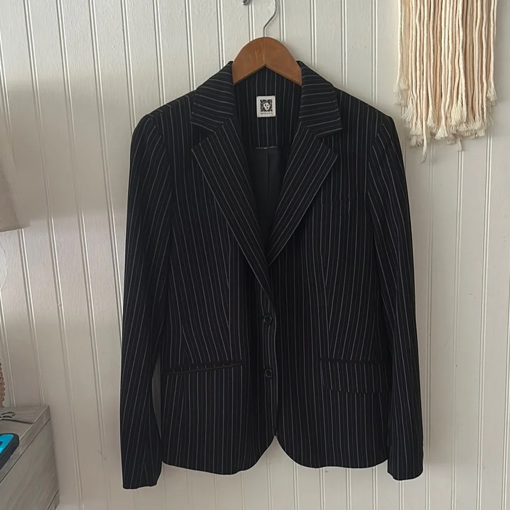 Anne Klein Black and Gray Pinstripe Blazer sz M